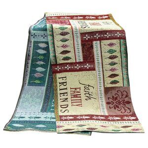 Faith, Family, Friends Tapestry Table Runner Red/Green, 70 inch